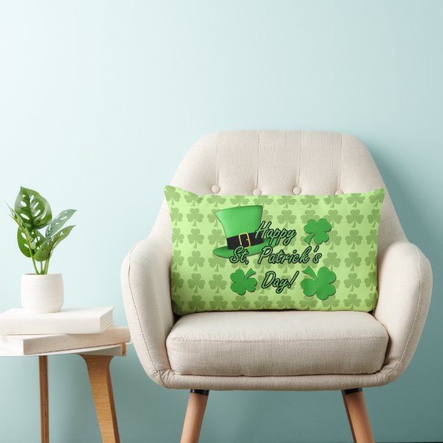 Roligt grönt topp hatt Shamrocks Patricks Day Lumbarkudde (Stol)