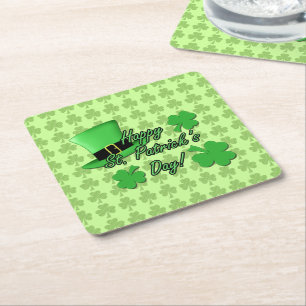 Roligt grönt topp hatt Shamrocks Patricks Day Underlägg Papper Kvadrat