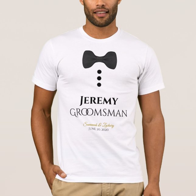 Roligt Groomsman Black Tie Bröllop T-shirt (Framsida)