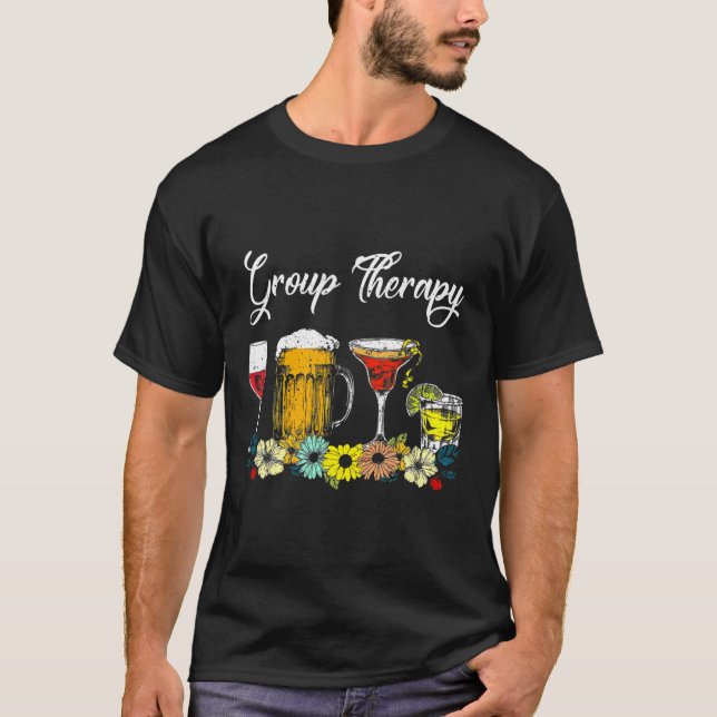 Roligt Group Therapy Blommigt Drink Gles Mental He T Shirt (Framsida)