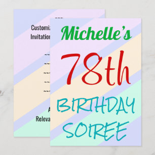 Roligt, grundläggande "78:e BIRTHDAY SOIREE"-inbju Inbjudningar