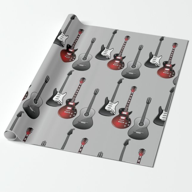 Roligt Guitar Musician Mönster Presentpapper (Utrullad)