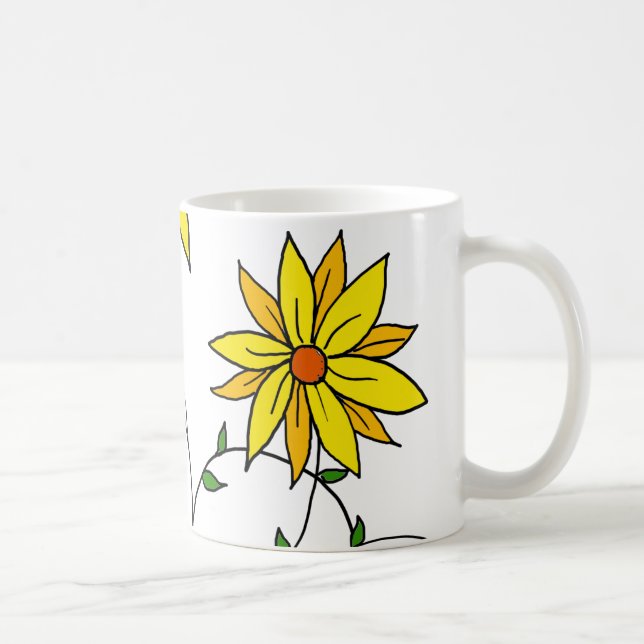 Roligt Gula blommor Doodle Art Kaffemugg (Höger)