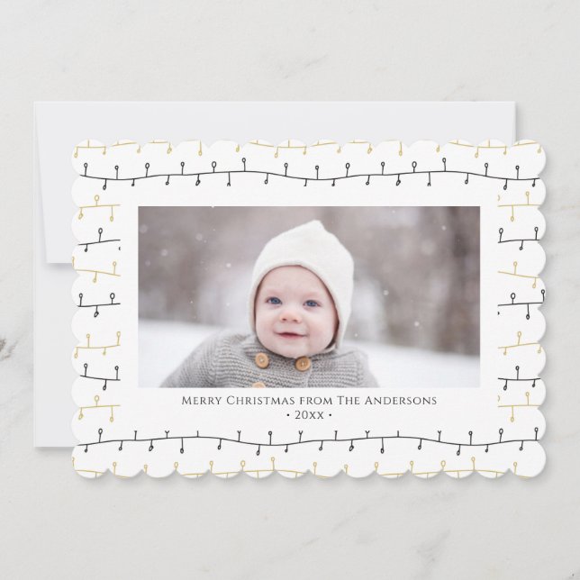 Roligt Guld Black jul Ornaments Simple White Julkort (Framsida)