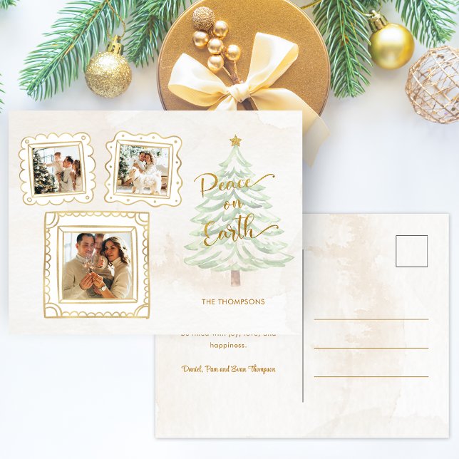 Roligt Guld Doodle Ram Peace on Earth 3-Photo Helg Vykort (Skapare uppladdad)