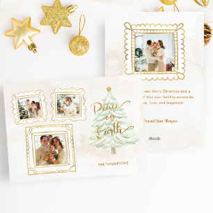 Roligt Guld Doodle Ram Peace on Earth 3-Photo Julkort