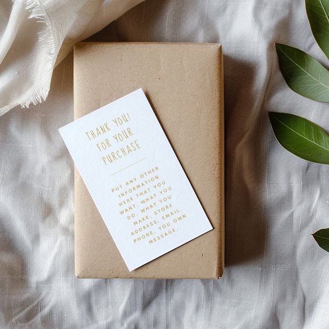 Roligt guld infogar ett kort för kundorder. (Fun gold text enclosure card to say thank you to your customers and include in with their order.)