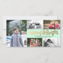 Roligt Guld Merry Bright Collage 5 Photo Card Mint Julkort