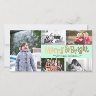 Roligt Guld Merry Bright Collage 5 Photo Card Mint Julkort