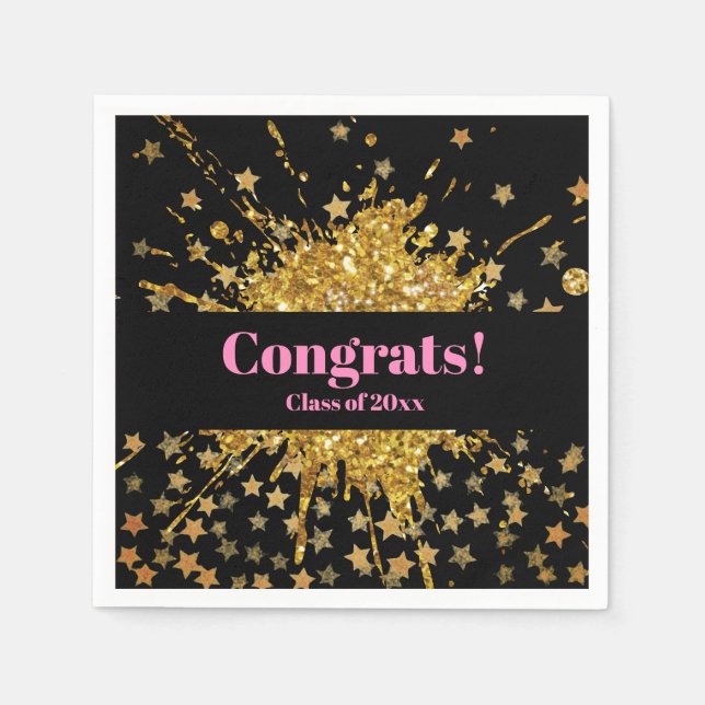 Roligt guld rosa gnistra glitter graffiti-färgstjä pappersservett (Framsidan)