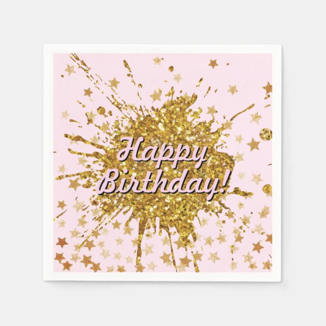 Roligt guld rosa gnistra glitter graffiti-färgstjä pappersservett (Framsidan)
