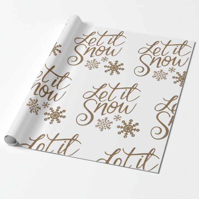 Roligt Guld Sparkly Låt det snöa Presentpapper (Utrullad)