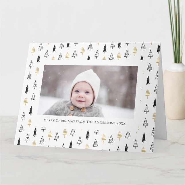 Roligt Guld Svarte Gräs Träd, minimalistisk jul Kort (Framsida)