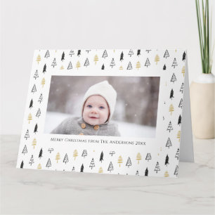 Roligt Guld Svarte Gräs Träd, minimalistisk jul Kort