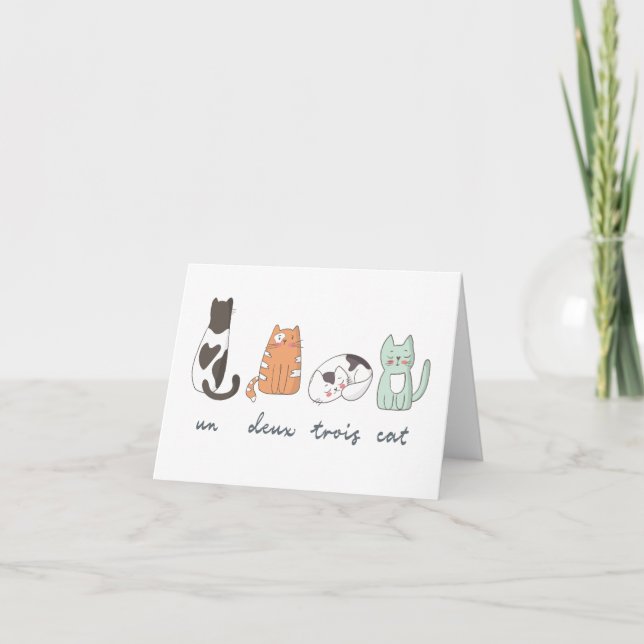 Roligt gulligt franskt kattkort tack kort (Framsida)