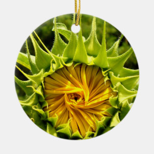 Roligt gult blommigt Solros Julgransprydnad Keramik