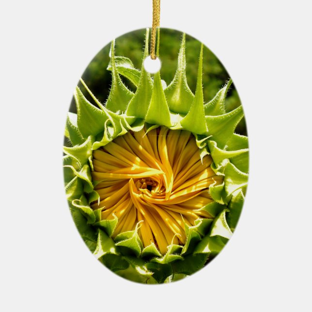 Roligt gult blommigt Solros Julgransprydnad Keramik (Framsidan)