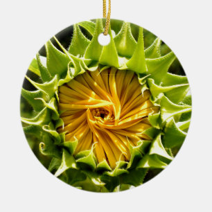 Roligt gult blommigt Solros Julgransprydnad Keramik
