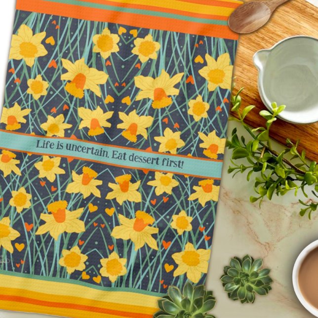 Roligt Gult Daffodils Eget namn eller Snyggt för o Kökshandduk (Skapare uppladdad)