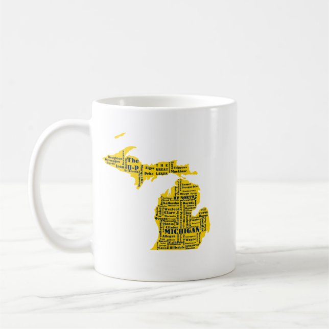 Roligt Gult och marinblå staten Michiganstäderna Kaffemugg (Vänster)