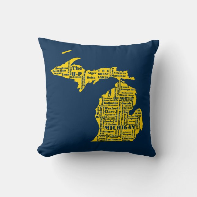 Roligt Gult och marinblå staten Michiganstäderna Kudde (Framsida)