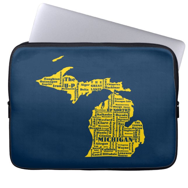Roligt Gult och marinblå staten Michiganstäderna Laptop Fodral (Framsidan)