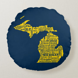 Roligt Gult och marinblå staten Michiganstäderna Rund Kudde