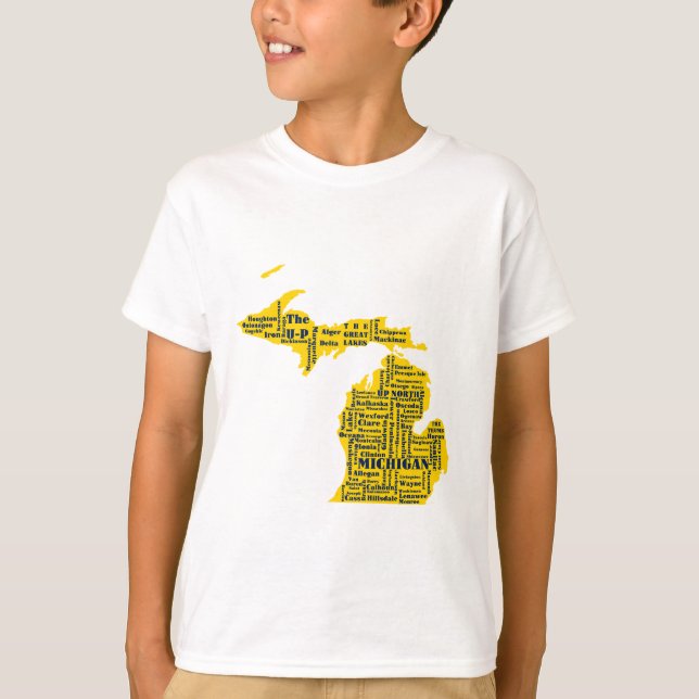 Roligt Gult och marinblå staten Michiganstäderna T Shirt (Framsida)