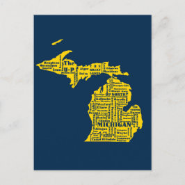 Roligt Gult och marinblå staten Michiganstäderna Vykort