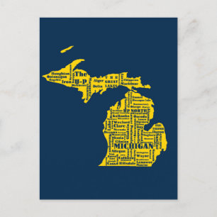 Roligt Gult och marinblå staten Michiganstäderna Vykort