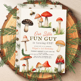 Roligt Guy Mushroom Bee Boy 1st Birthday Inbjudningar