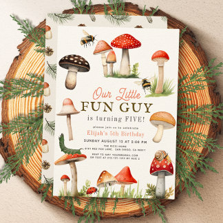 Roligt Guy Mushroom Bee Boy Birthday Inbjudningar