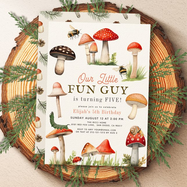 Roligt Guy Mushroom Bee Boy Birthday Inbjudningar (Skapare uppladdad)