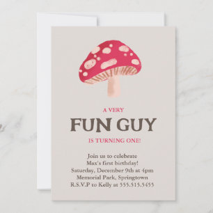 Roligt Guy Mushroom Theme födelsedagsinbjudan Inbjudningar