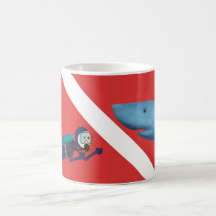 ROLIGT HAJMÖTE, SCUBADYKARE, RÖD SCUBAFLAGGA KAFFEMUGG
