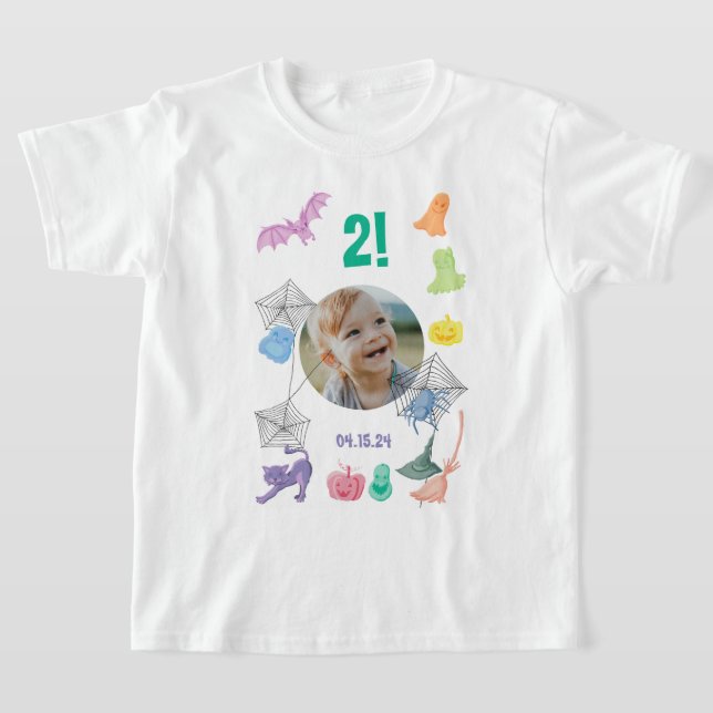 Roligt Halloween-anpassningsbar med foto, ålder oc T Shirt (Laydown)