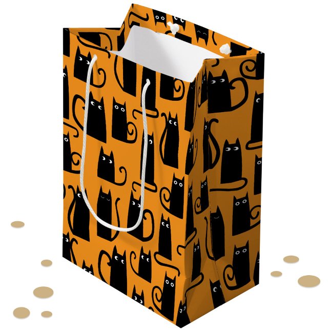 Roligt Halloween Black Cat Orange (Fun Halloween black cat orange pattern gift bag)