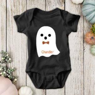 Roligt Halloween Boy Ghost Play Bow Baby Namn T Shirt