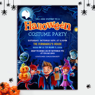 Roligt Halloween Costume Party Birthday Inbjudningar
