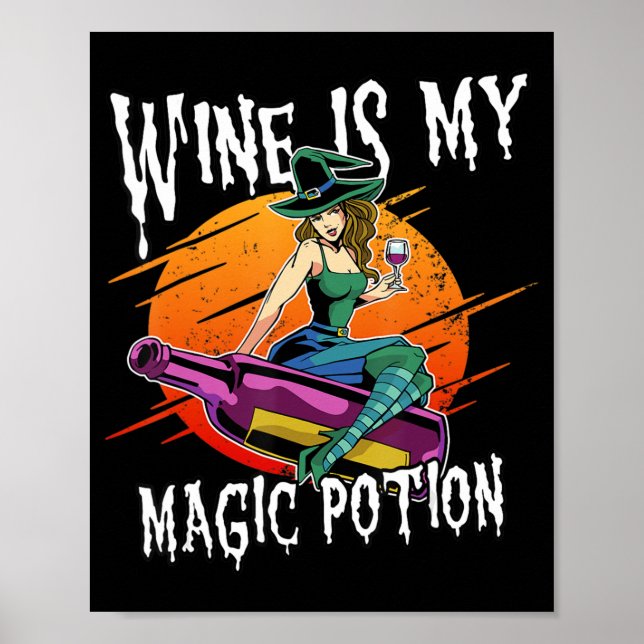 Roligt Halloween Drinking Witch Magic Vin Drinker Poster (Framsidan)