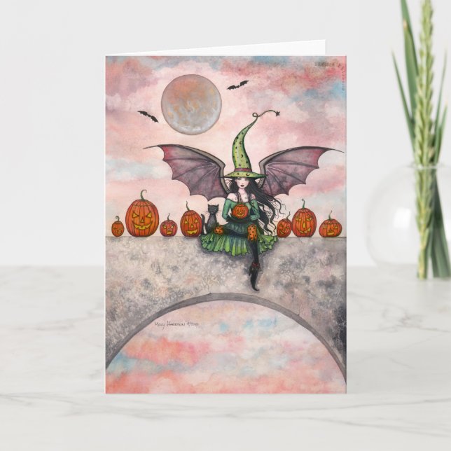 Roligt Halloween Häxa Katt Kort (Framsida)