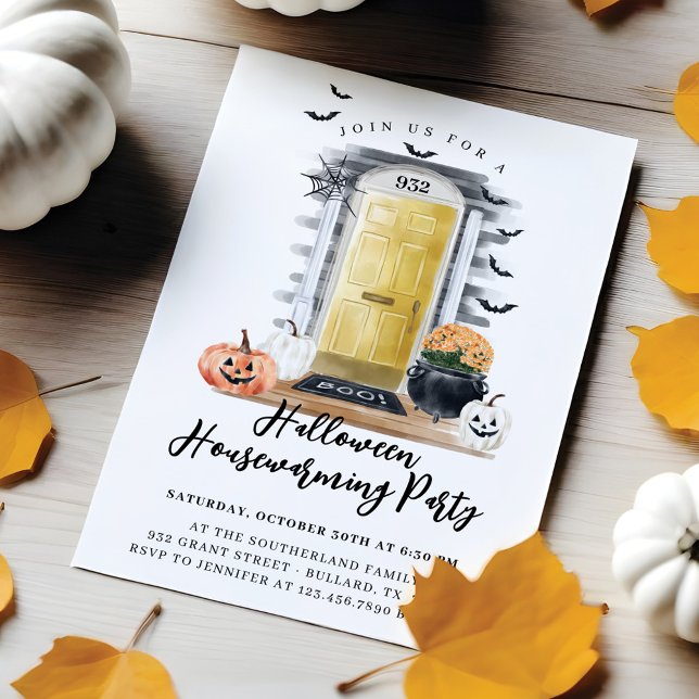 Roligt Halloween HouseParty Gult Front Door Meddelande (Fun Halloween Housewarming Party Yellow Front Door Announcement)