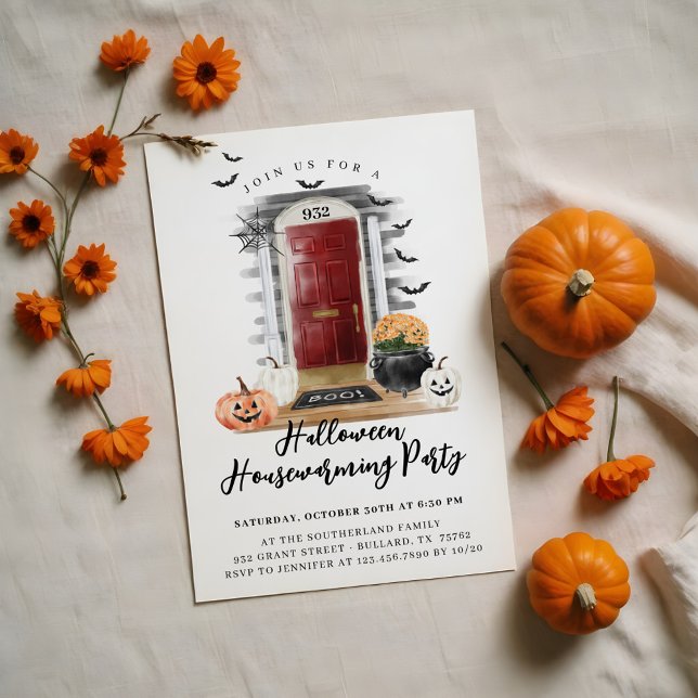 Roligt Halloween Houseuppvärmning Party Red Front  Meddelande (Fun Halloween Housewarming Party Red Front Door Announcement)