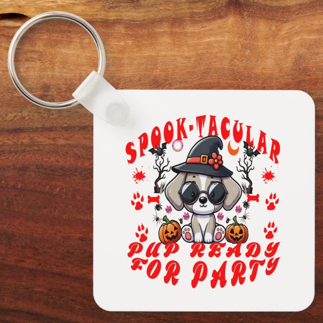 Roligt Halloween Hund Pumpkin Design for Pets! Nyckelring (Framsida)