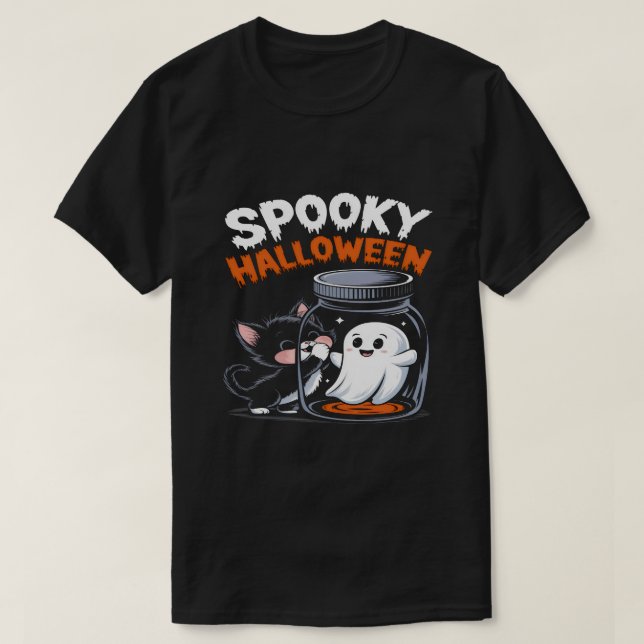 Roligt Halloween-katt och Roligt-deokdesign T Shirt (Design framsida)