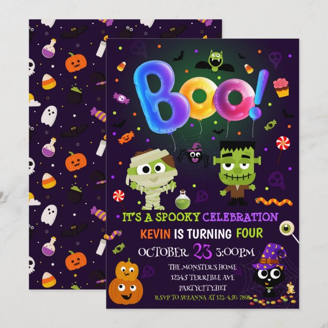 Roligt Halloween Kids Costume Födelsedagsfest Inbjudningar (Fram/baksida)