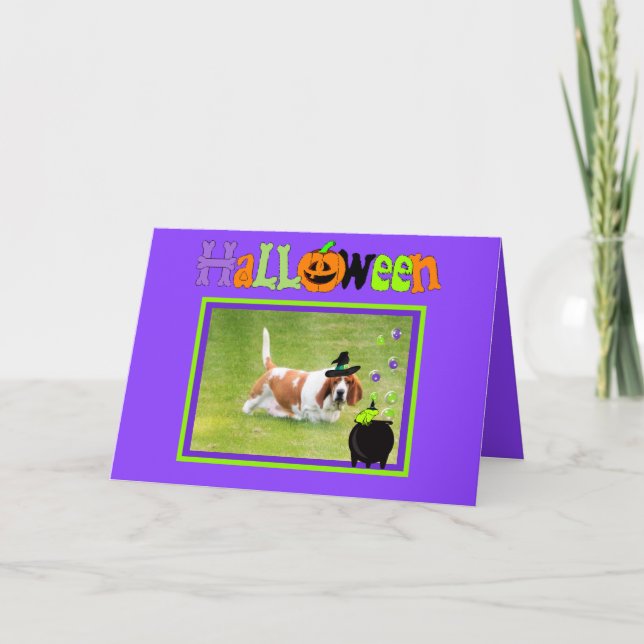Roligt Halloween-kort W/Basset Hound, Frog & Spide Kort (Framsida)