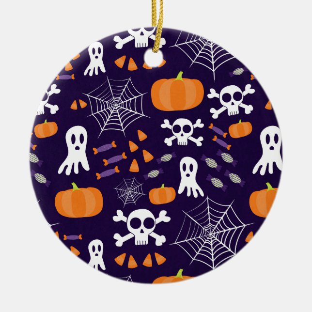 Roligt Halloween-mönster Julgransprydnad Keramik (Framsidan)
