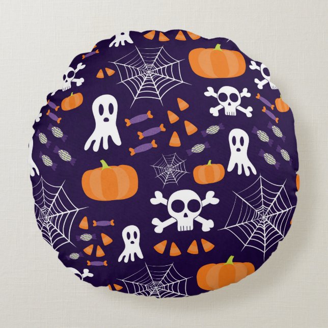 Roligt Halloween-mönster Rund Kudde (Framsidan)