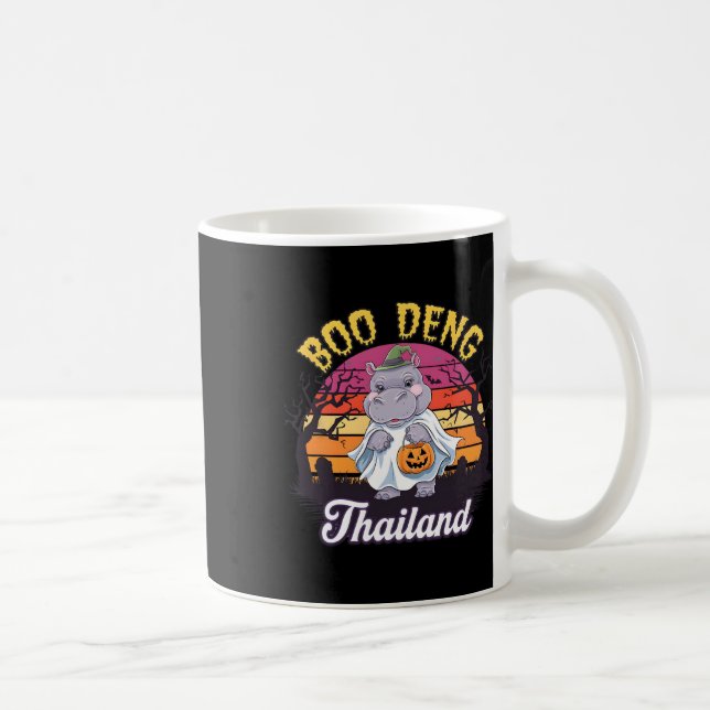 Roligt Halloween Moo Deng Hippo Baby Kaffemugg (Höger)